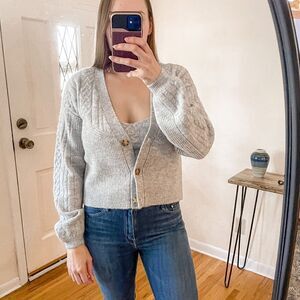 House Of Harlow Knit Cardigan Sweater Cami Set Grey